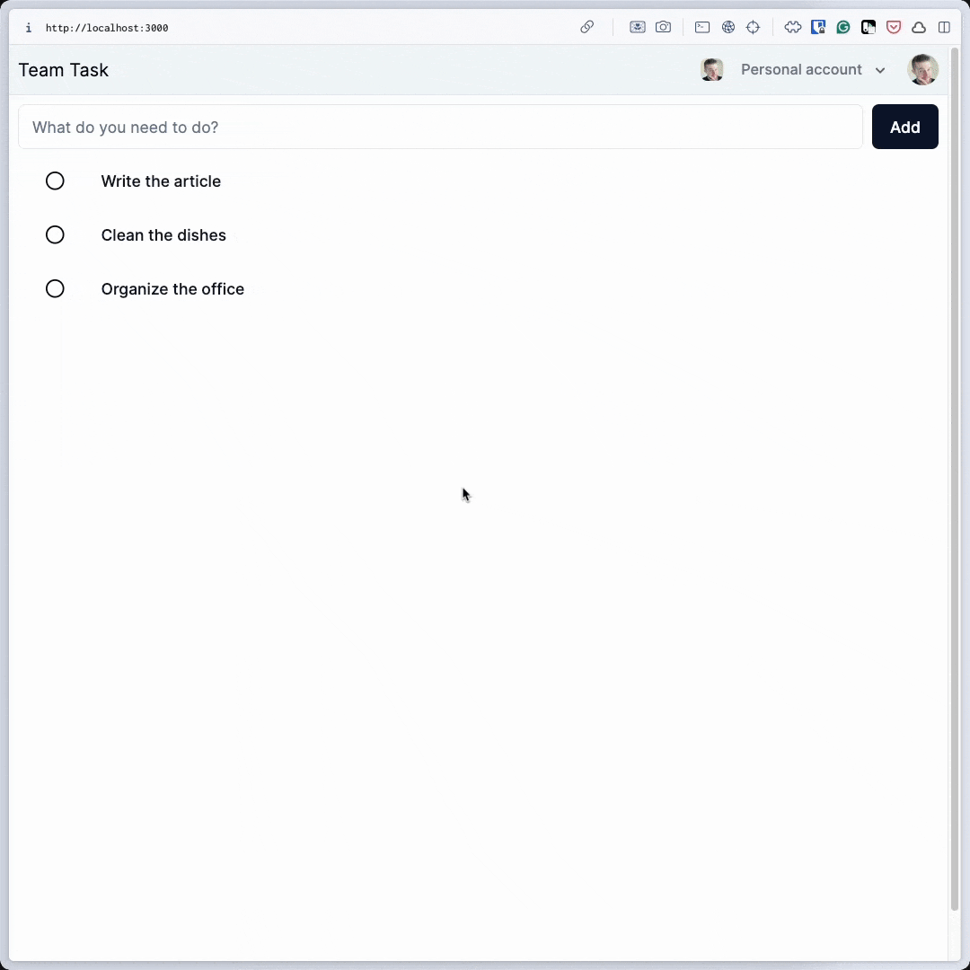 An animation showing the user creating an organization using the OrganizationSwitcher menu