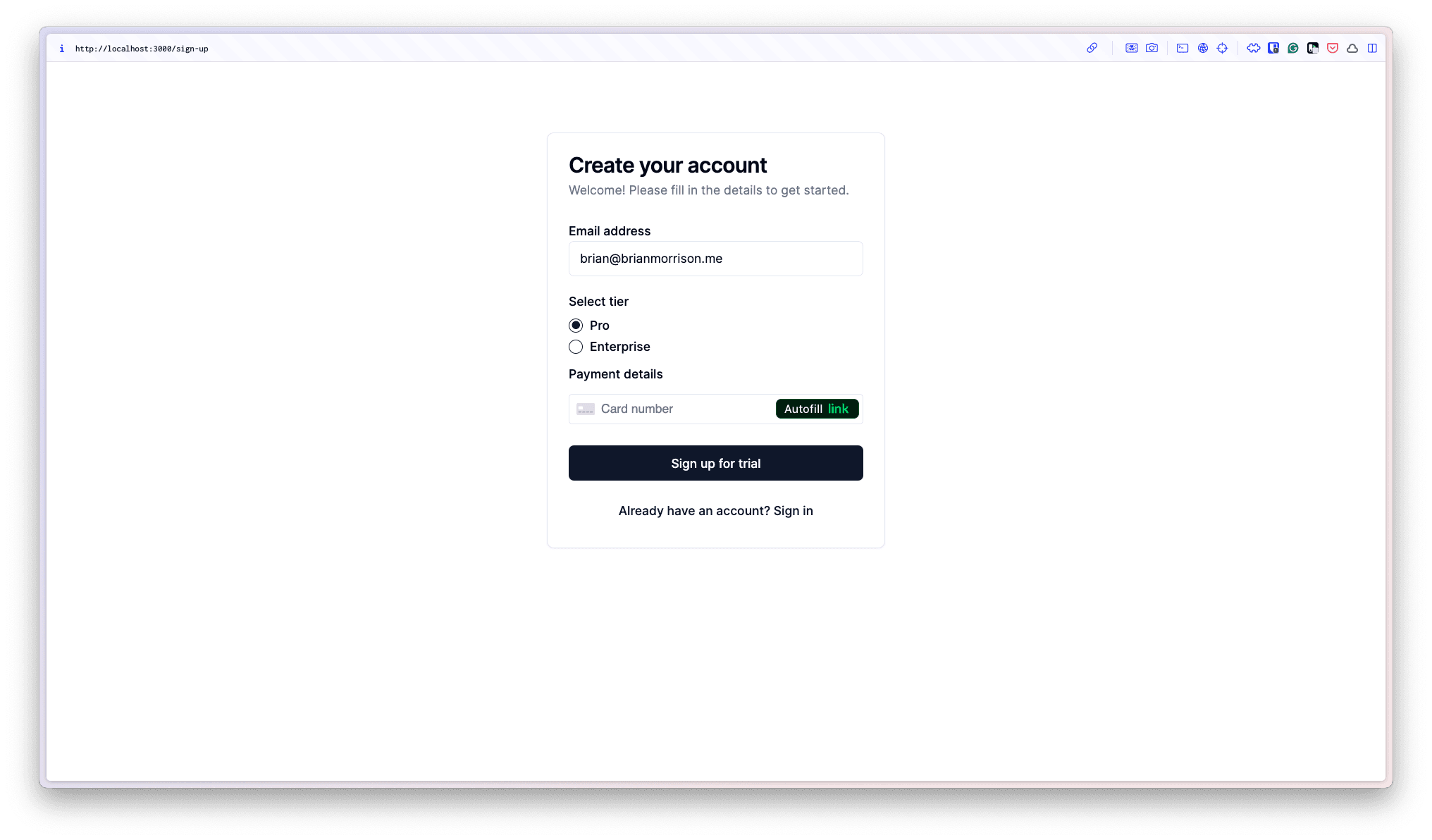 The hybrid sign-up and subscribe form.