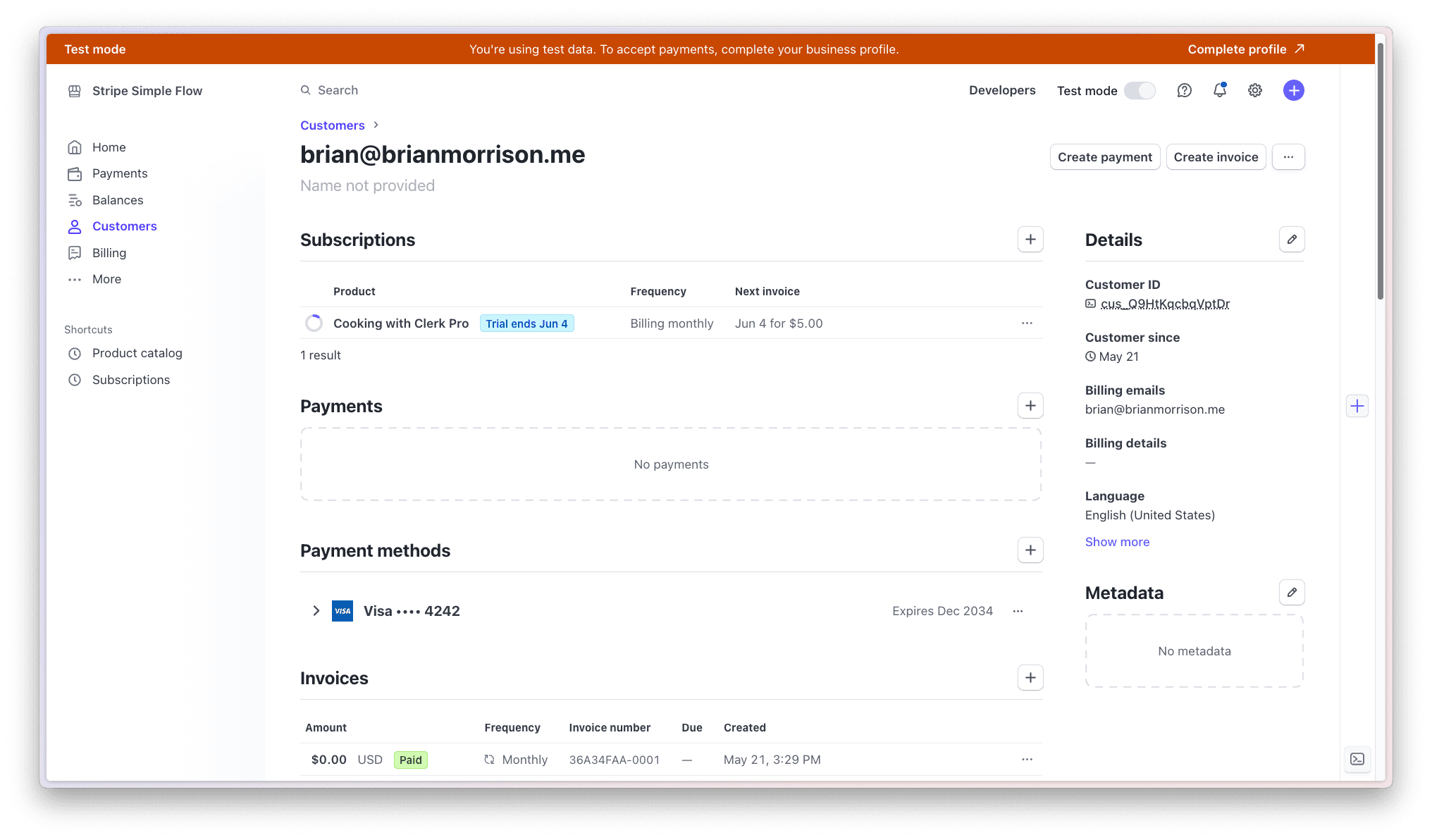 The user that has been registered and subscribed in Stripe