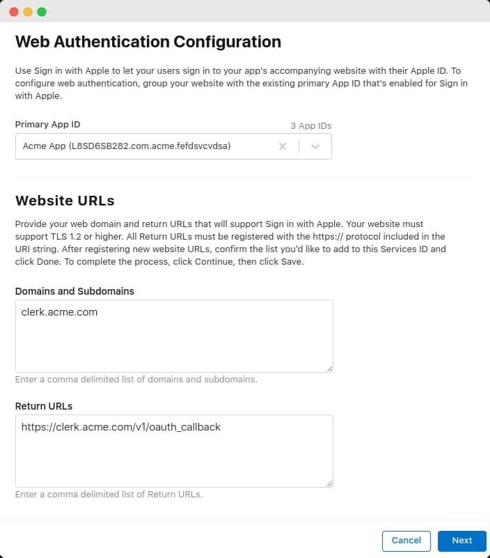 Adding the values from the Clerk dashboard into the configuration