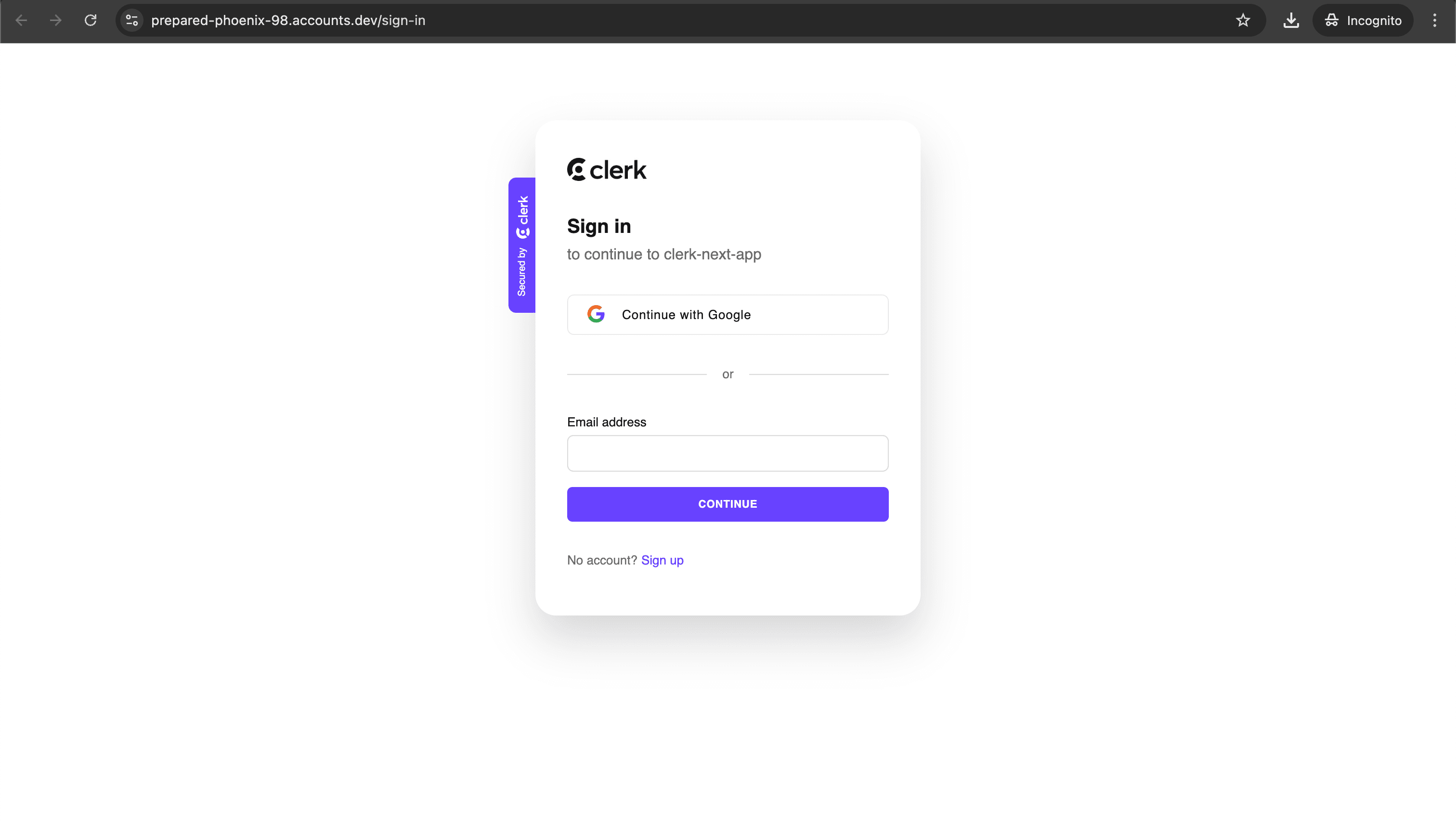 Clerk's Account Portal sign-in page hosts the <SignIn /> component