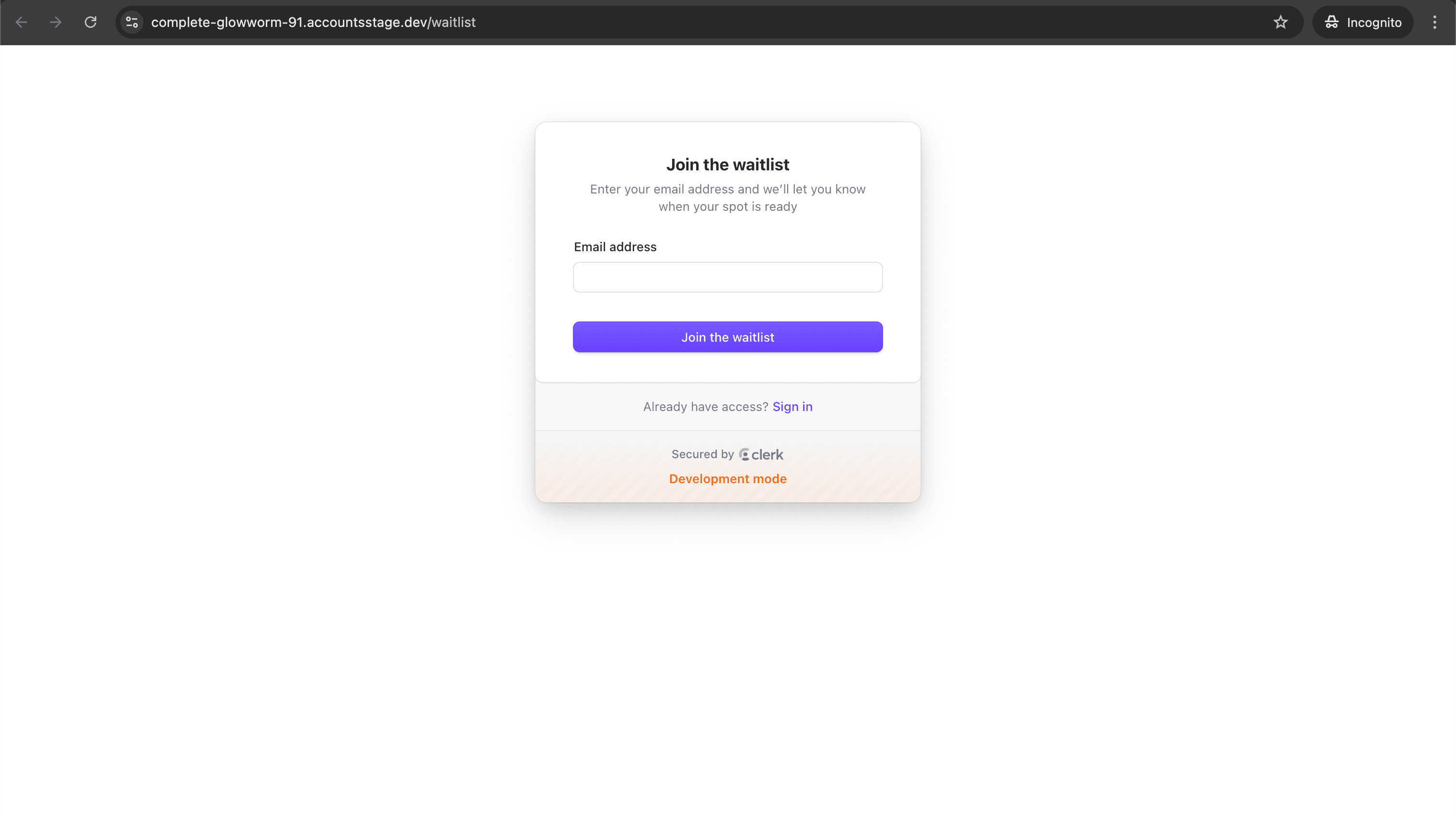 The Account Portal waitliste page hosts the <Waitlist /> component