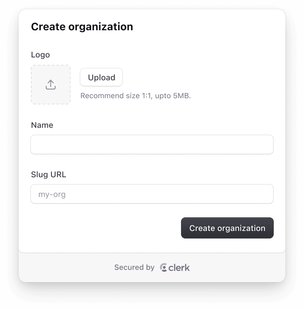 The <CreateOrganization /> component renders an organization creation UI that allows users to create brand new organizations within your application.