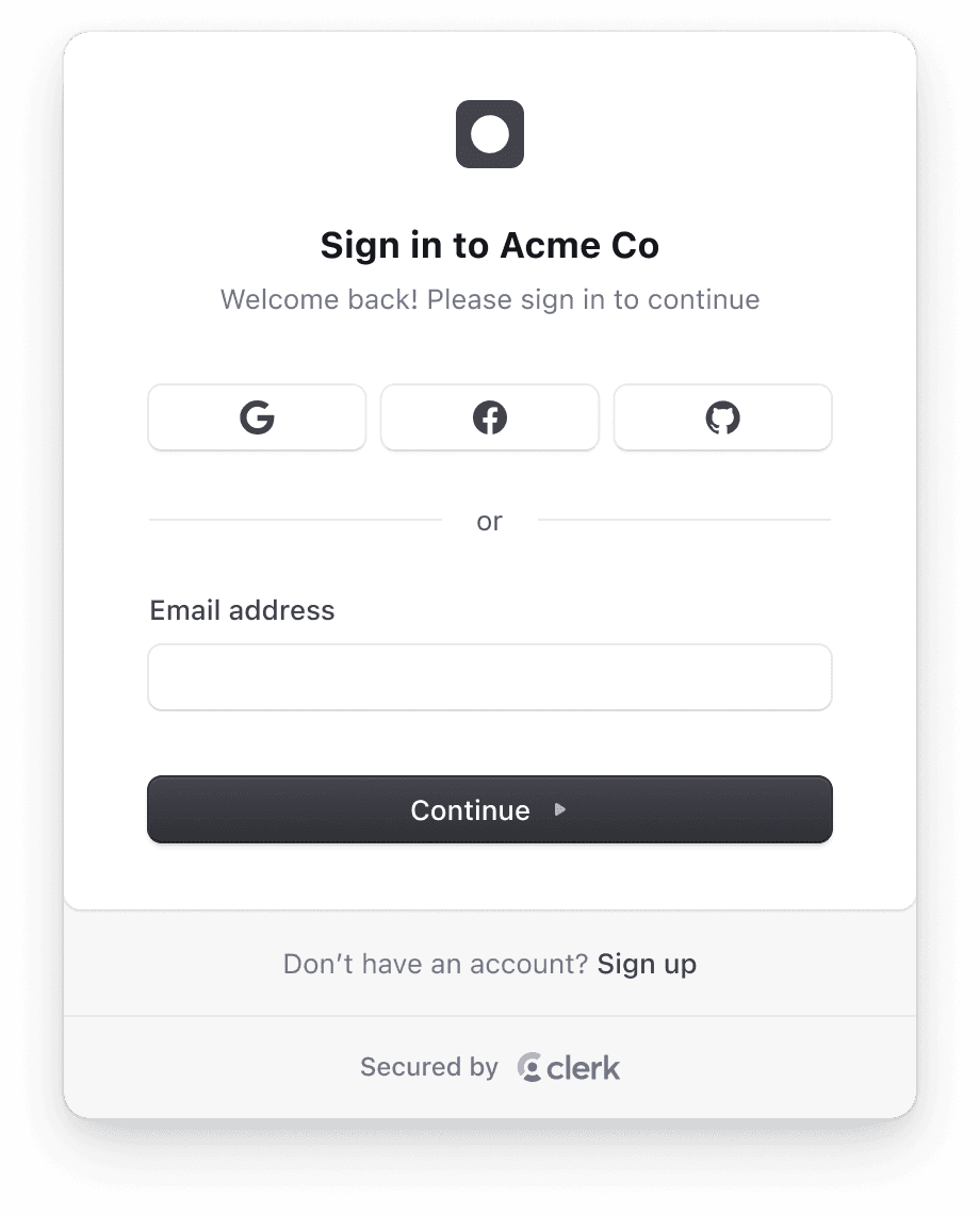 The <SignIn /> component renders a UI for signing in users.