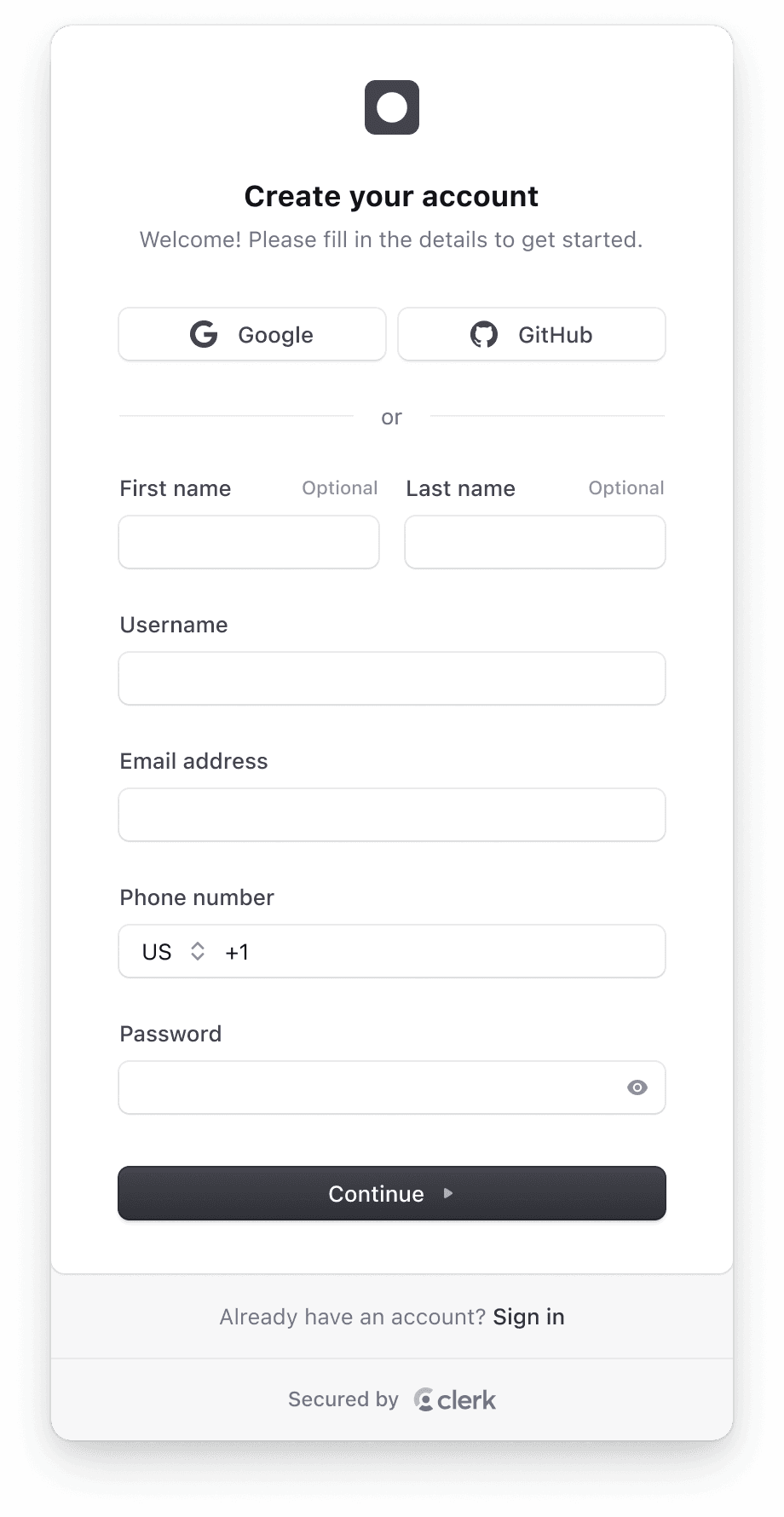 The <SignUp /> component renders a UI for signing up users.