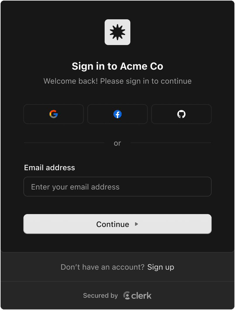A sign-in form with a shadcn theme in dark mode