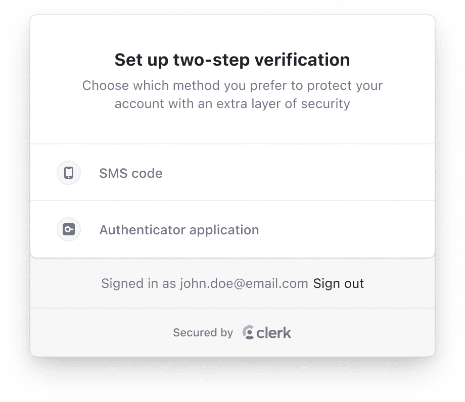 The <TaskSetupMFA /> component renders a UI for resolving the setup-mfa session task.