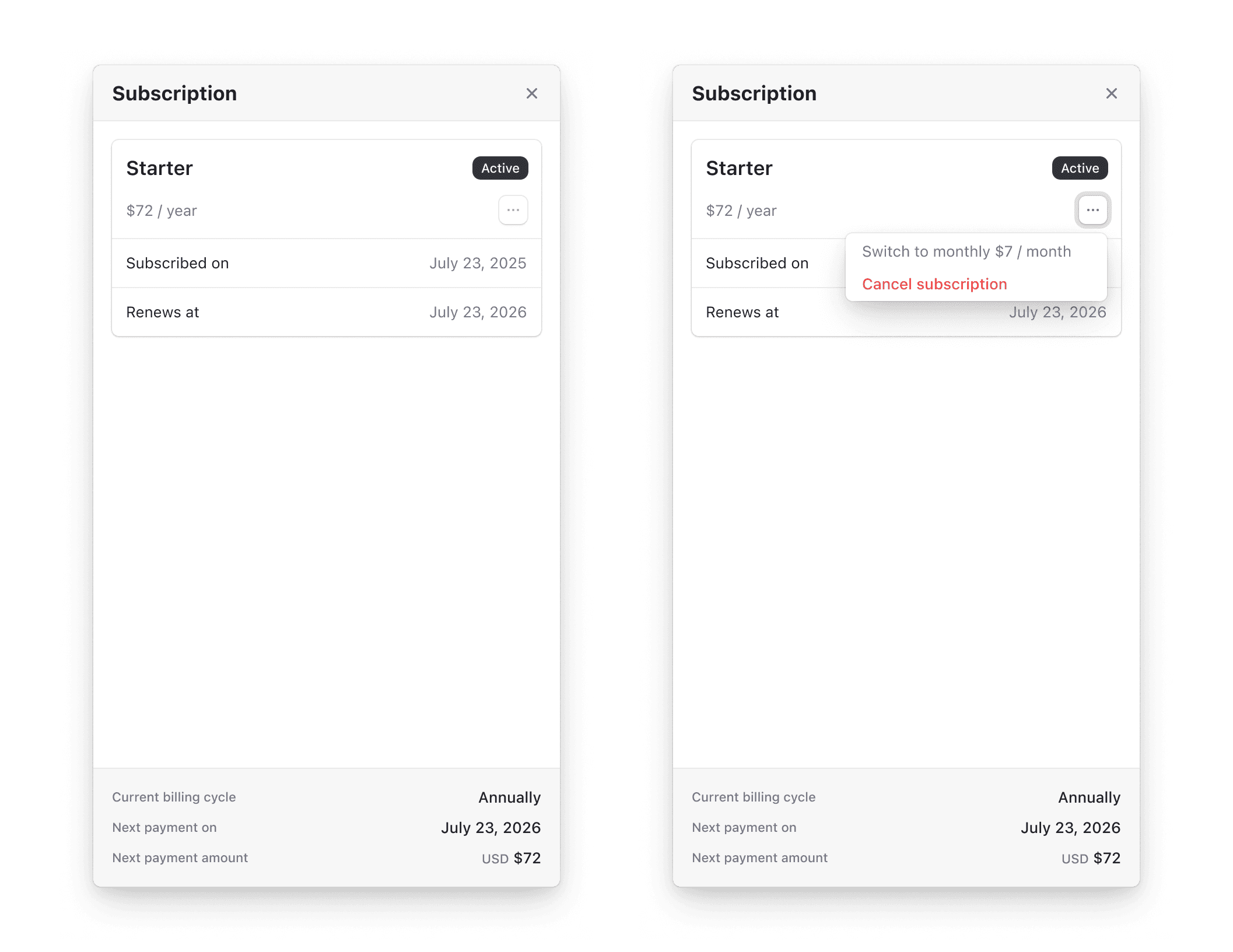 The <SubscriptionDetailsButton /> component renders a button that opens the subscription details drawer.