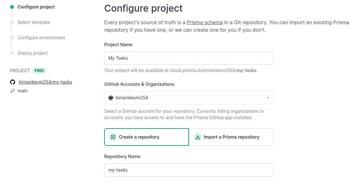 The project configuration page