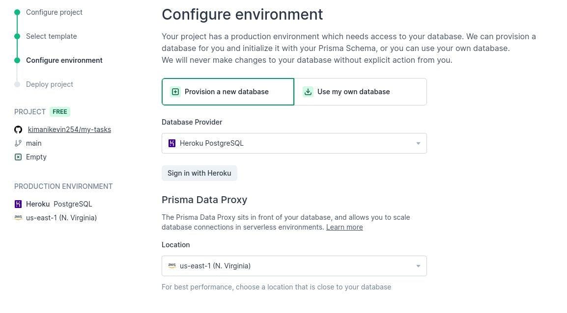 The configure environment page