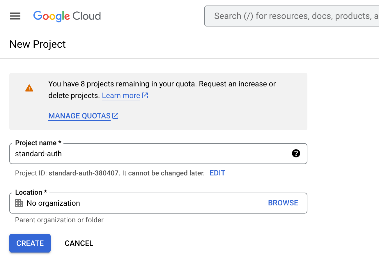 New Google Cloud project