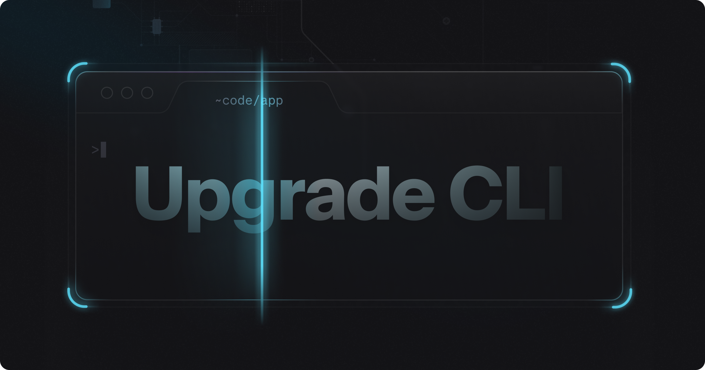 Illustration of a CLI with a big text in the middle saysing "Upgrade CLI"