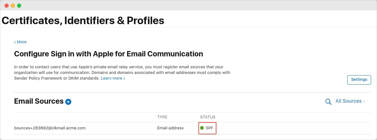 Certificates, Identifiers & Profiles showing the verified email source