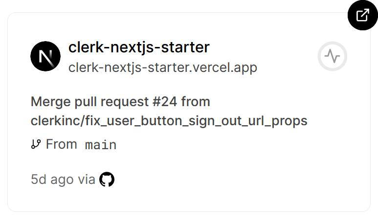 A card for the "clerk-nextjs-starter" project on our Vercel dashboard