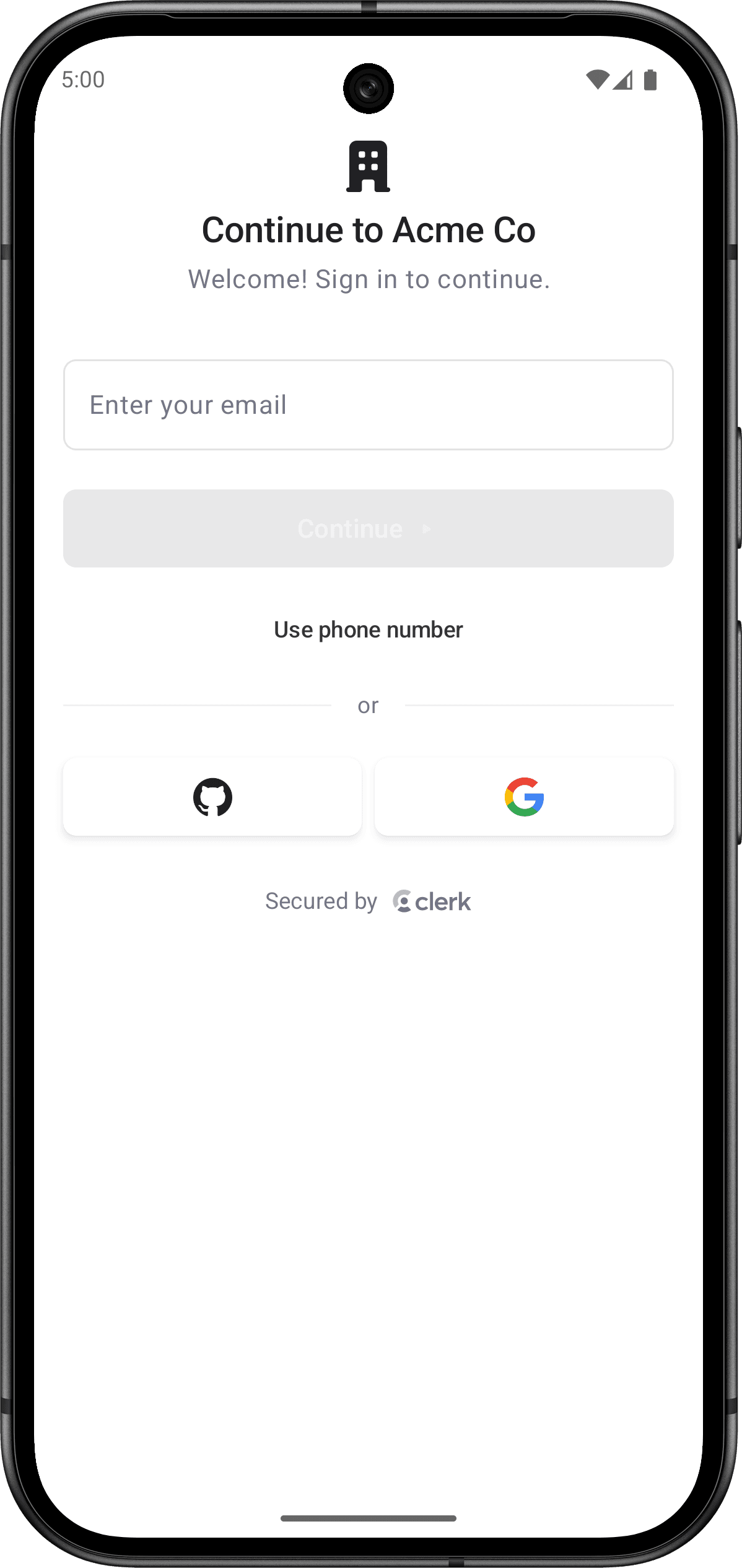 The AuthView renders a comprehensive authentication interface that handles both user sign-in and sign-up flows.