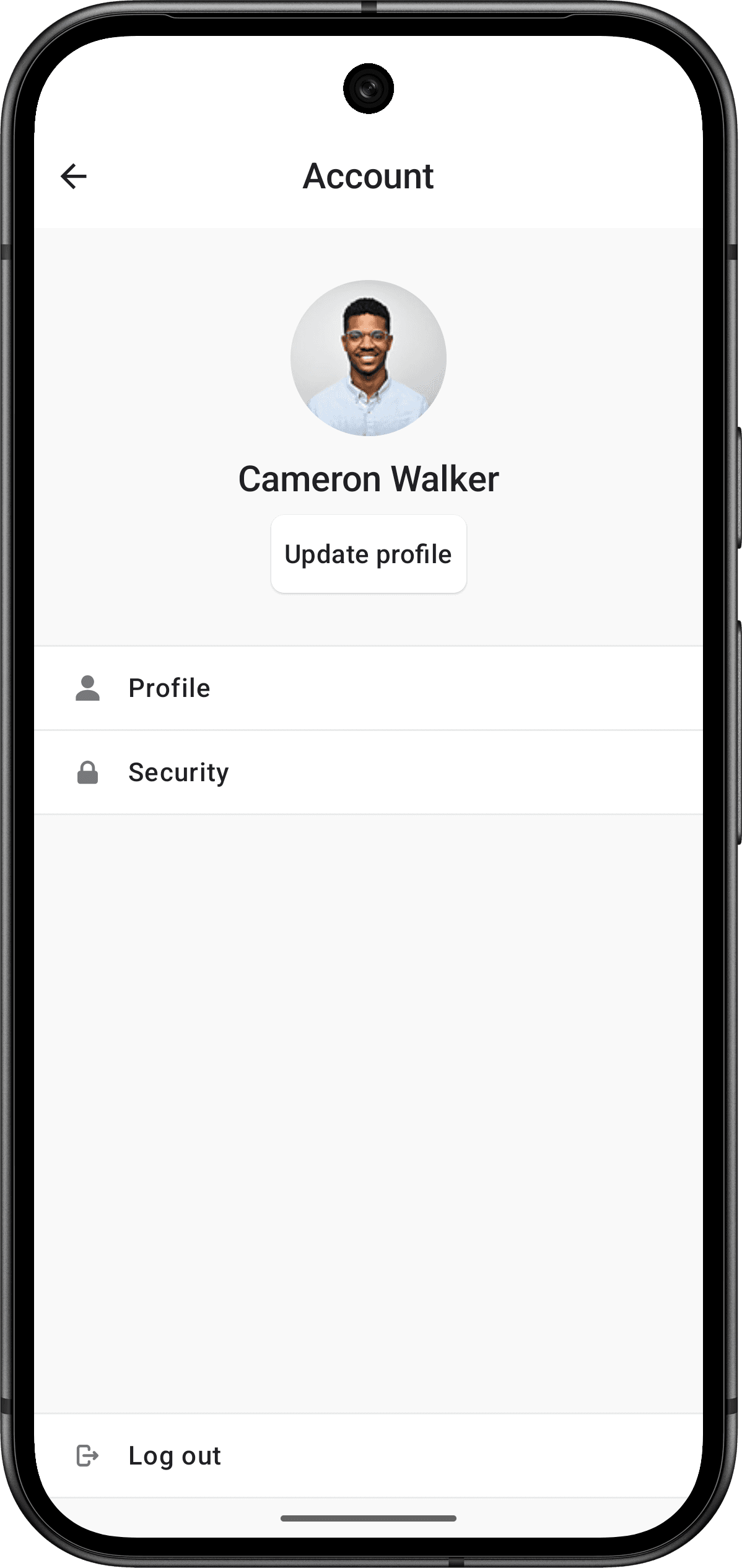 The UserProfileView renders a comprehensive user profile interface that displays user information and provides account management options.