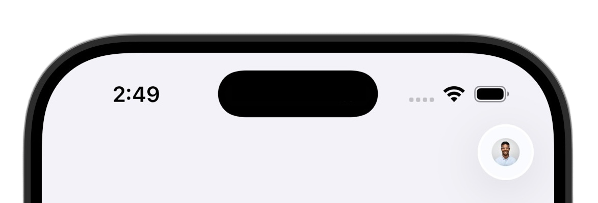 The UserButton is a circular button that displays the signed-in user's profile image on iOS.