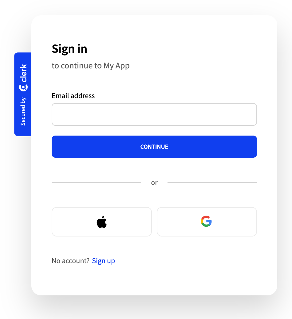 Sign In form with social icons buttons at bottom of form