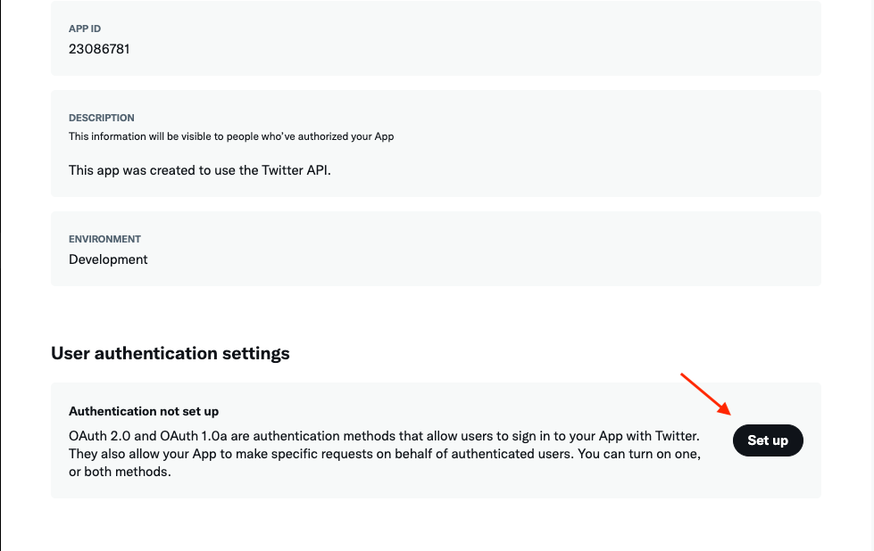 Setting up User Authentication settings of a Twitter app