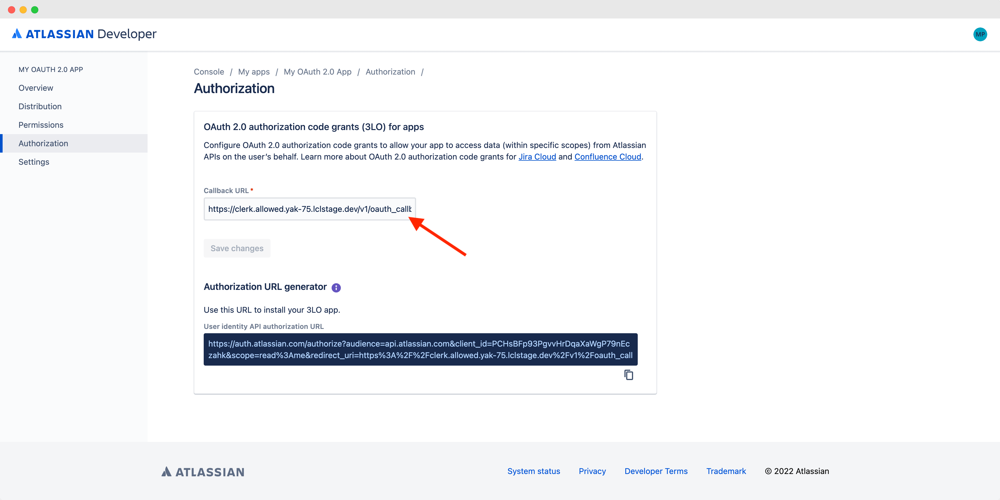 Atlassian OAuth 2.0 App callback URL settings