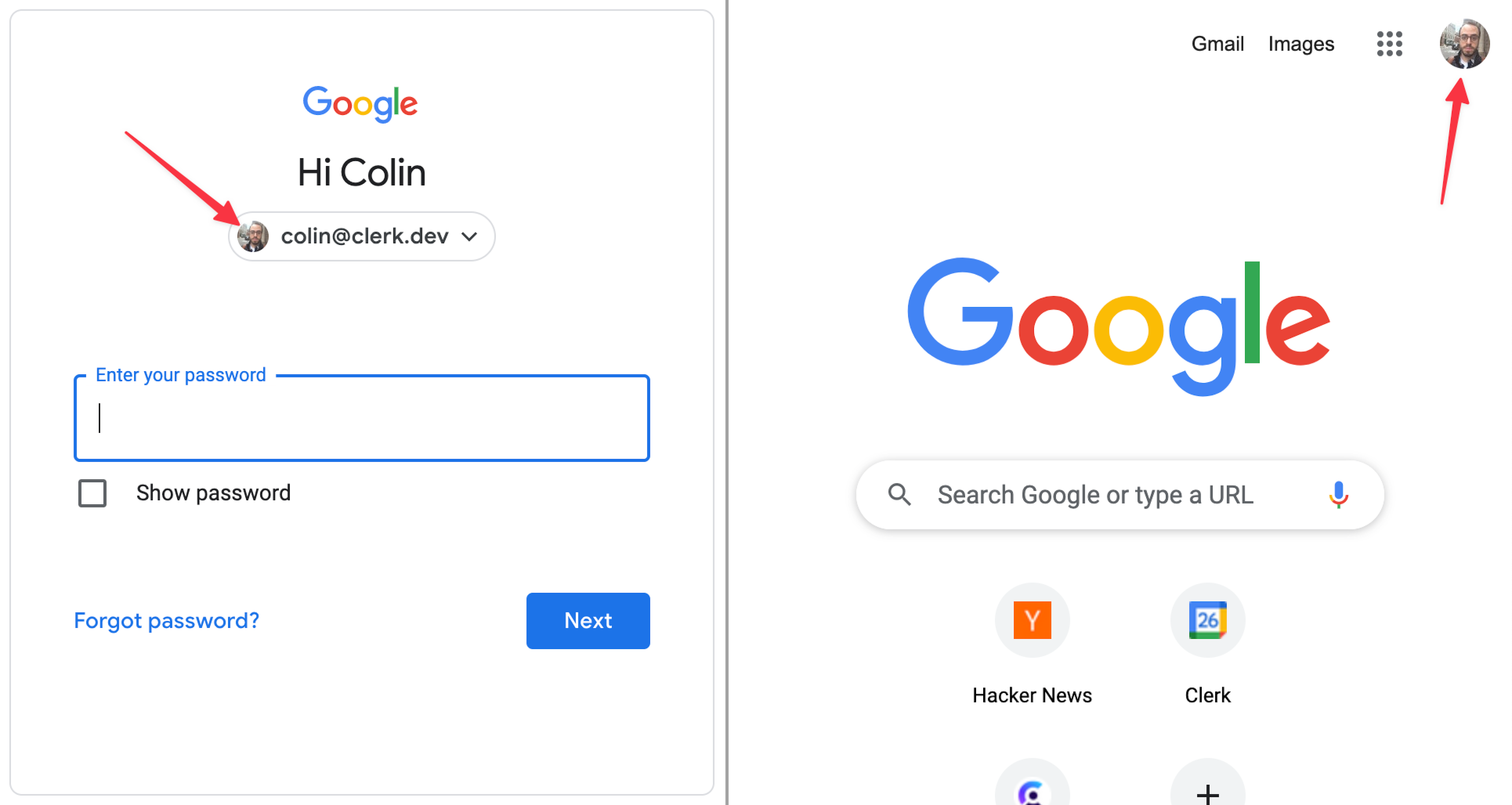 The Google sign-in flow