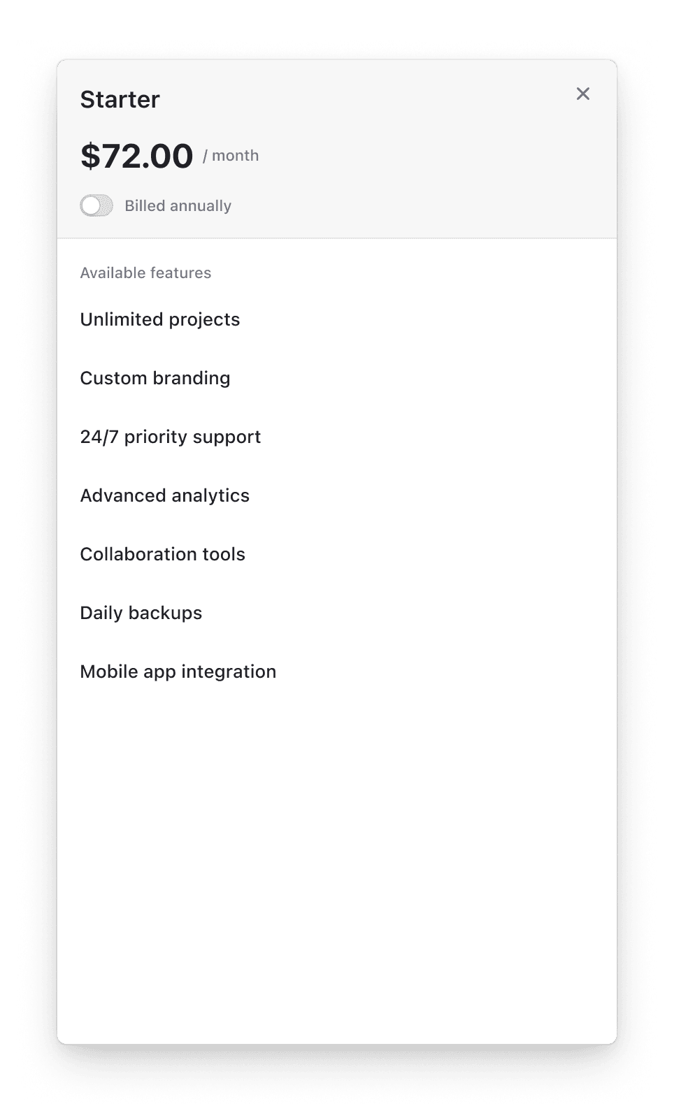 The <PlanDetailsButton /> component renders a button that opens the plan details drawer.