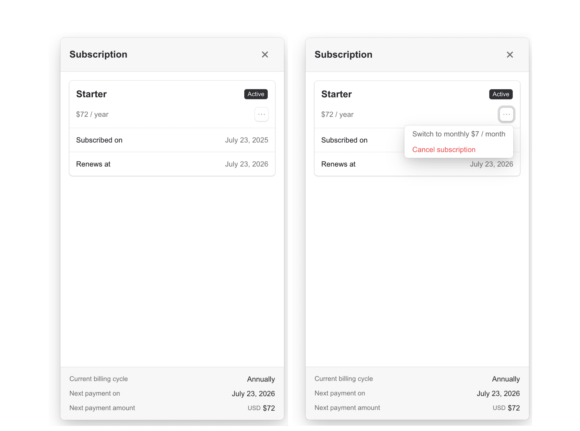The <SubscriptionDetailsButton /> component renders a button that opens the subscription details drawer.