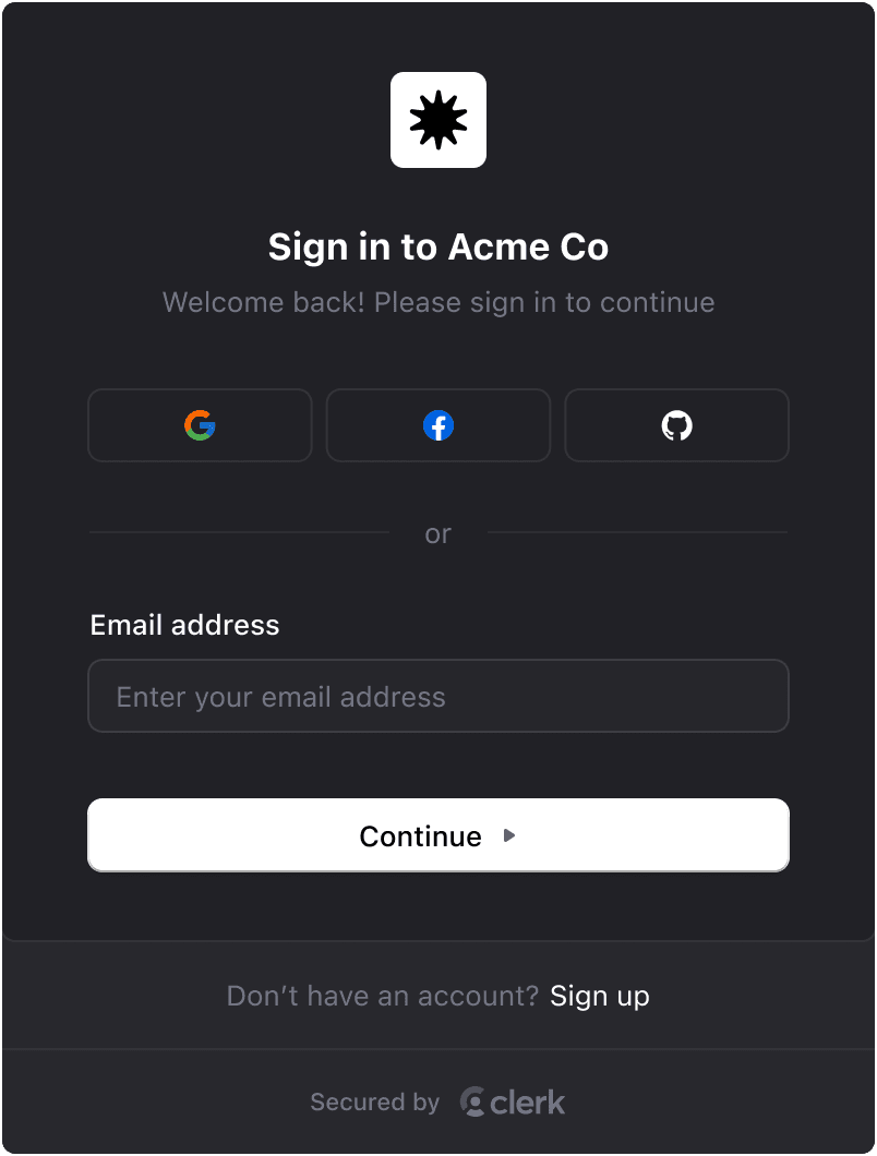 A sign-in form with a dark theme